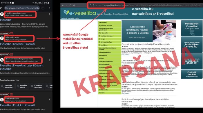 Apmaksāti Google meklēšanas rezultāti reklamē viltus E-veselības vietnes